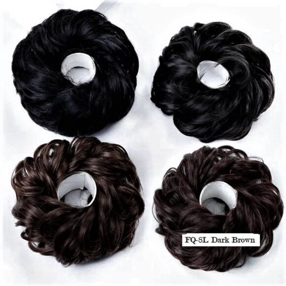 Messy Bun Hair Piece Updo Scrunchies Synthetic Hair Extensions Dark Brown - Picture 4 of 4